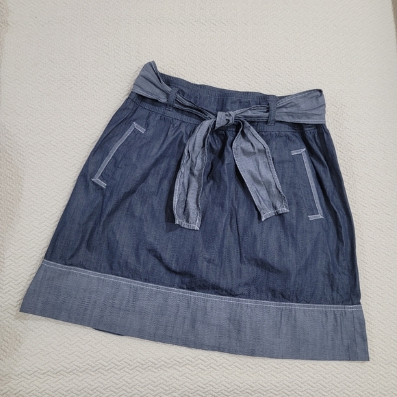 Ann Taylor Loft Blue & Gray Chambray Color block skirt with Pockets Size 8P - Picture 5 of 16
